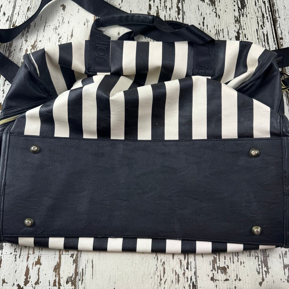 Betsey Johnson Striped Weekender Travel Duffle Bag Black White Floral Interior - Picture 11 of 12